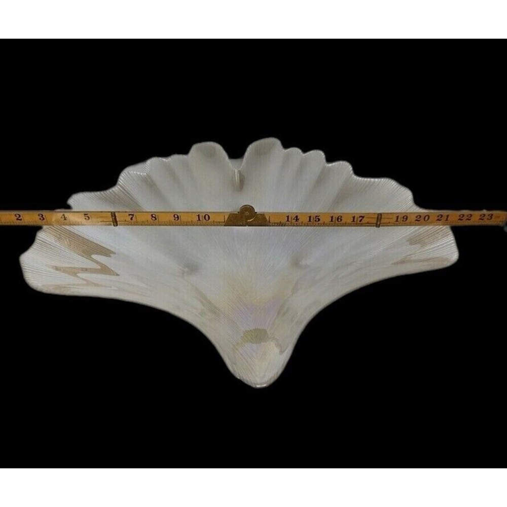 Vintage Iridescent Ribbed Glass Ginkgo Leaf Platter Dish 18" X 17" Large
